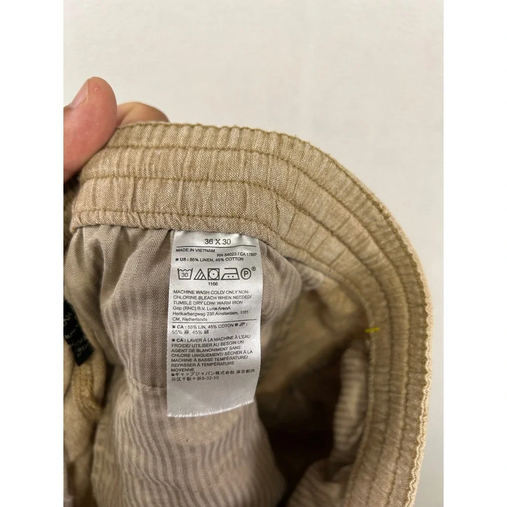 Coastal Old Money Banana Republic Mens 36x30 Tan Linen Blend Slim Tapered Pants